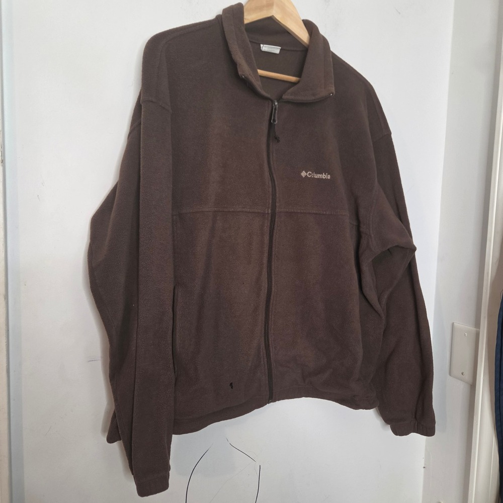 Columbia Mens XL Brown Full Zip Fleece Jacket Mock Neck Outdoor Layering